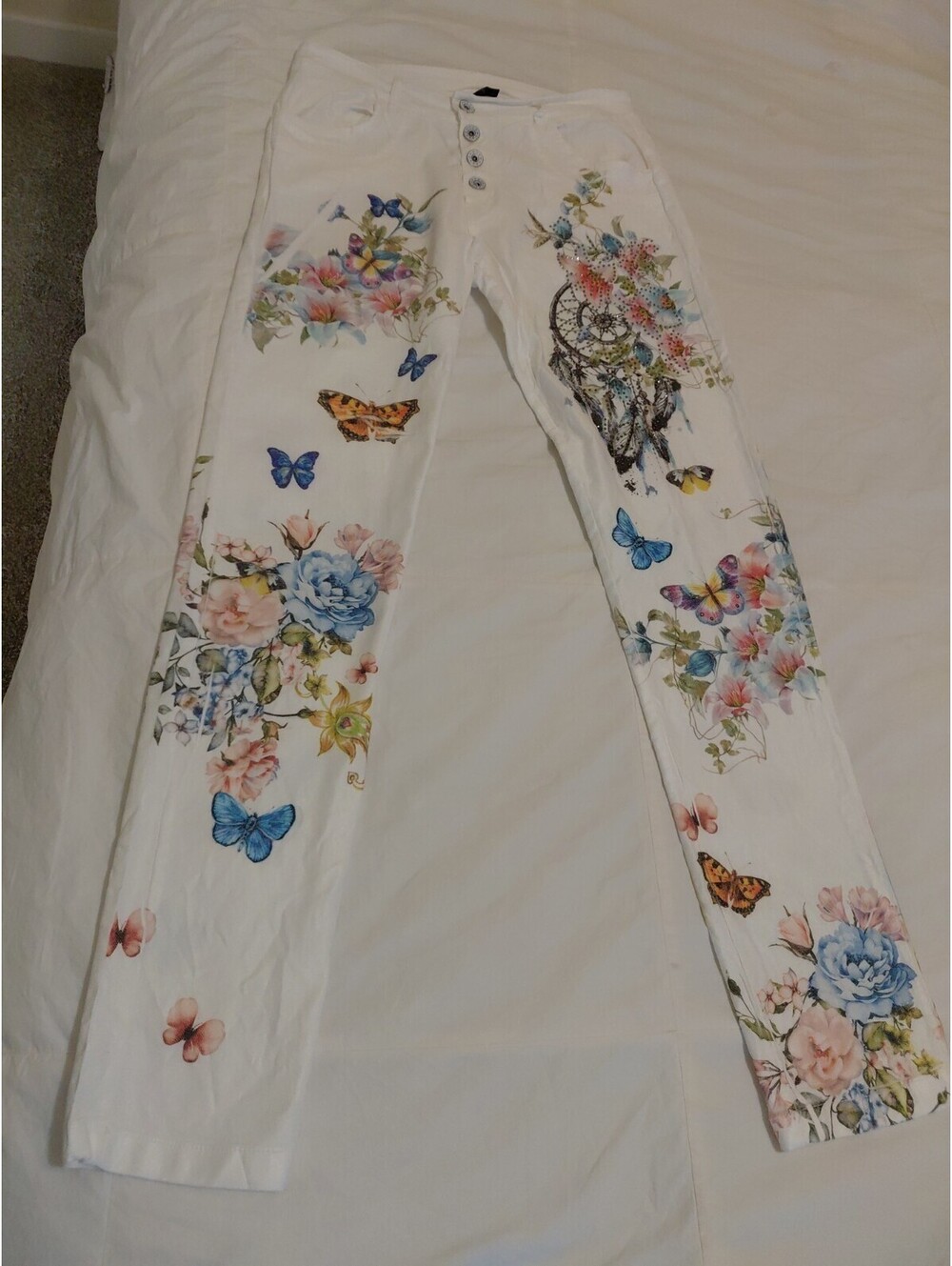 Venti6 Pants Size 8 White Floral EUC #1140